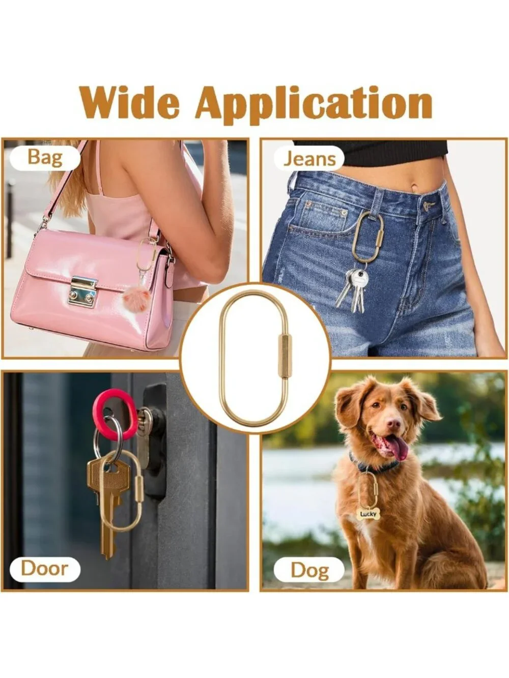 10 Pcs Gold Brass Carabiner Keychain Clips - Durable Key Ring Set for